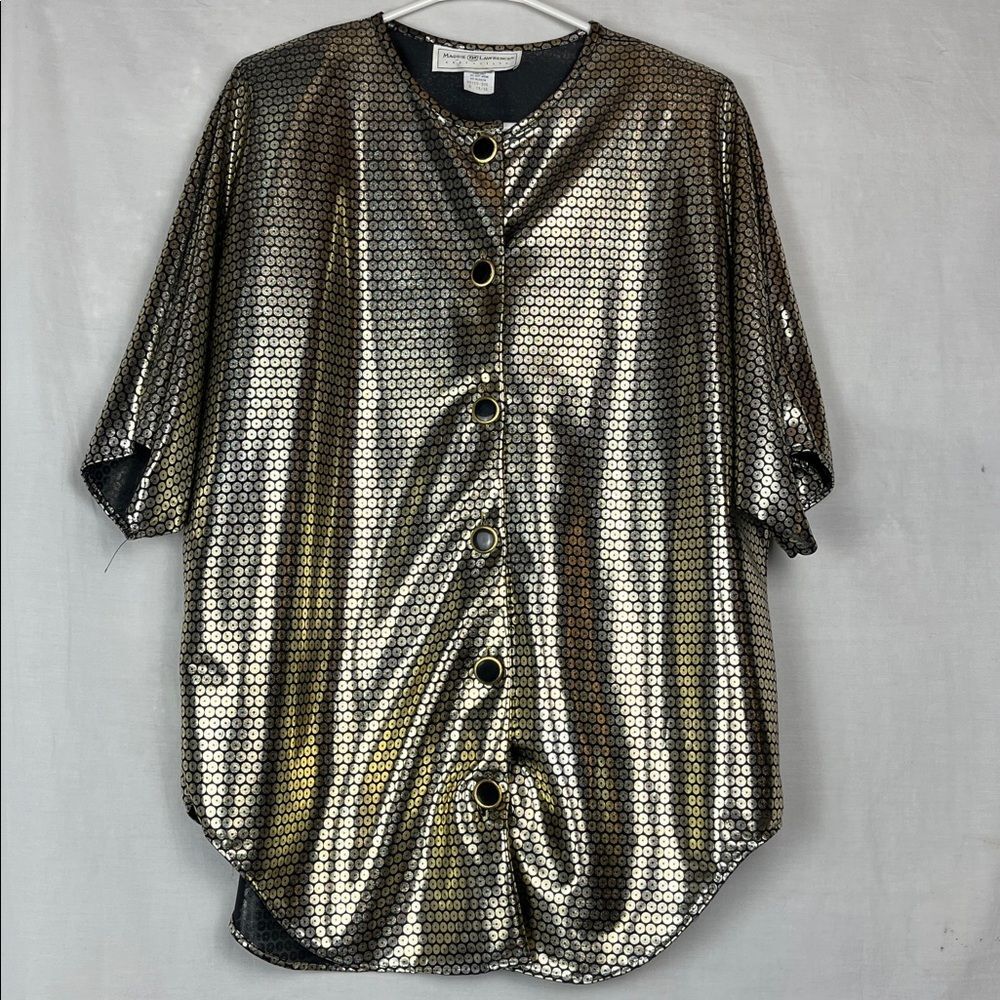 Vintage Maggie Lawrence Black and Gold Metallic Blouse